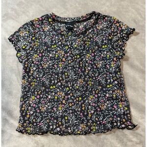 Art Class Size Medium 8 Girl Floral Black Sheer Short Sleeve Lined‎ Lettuce Hem